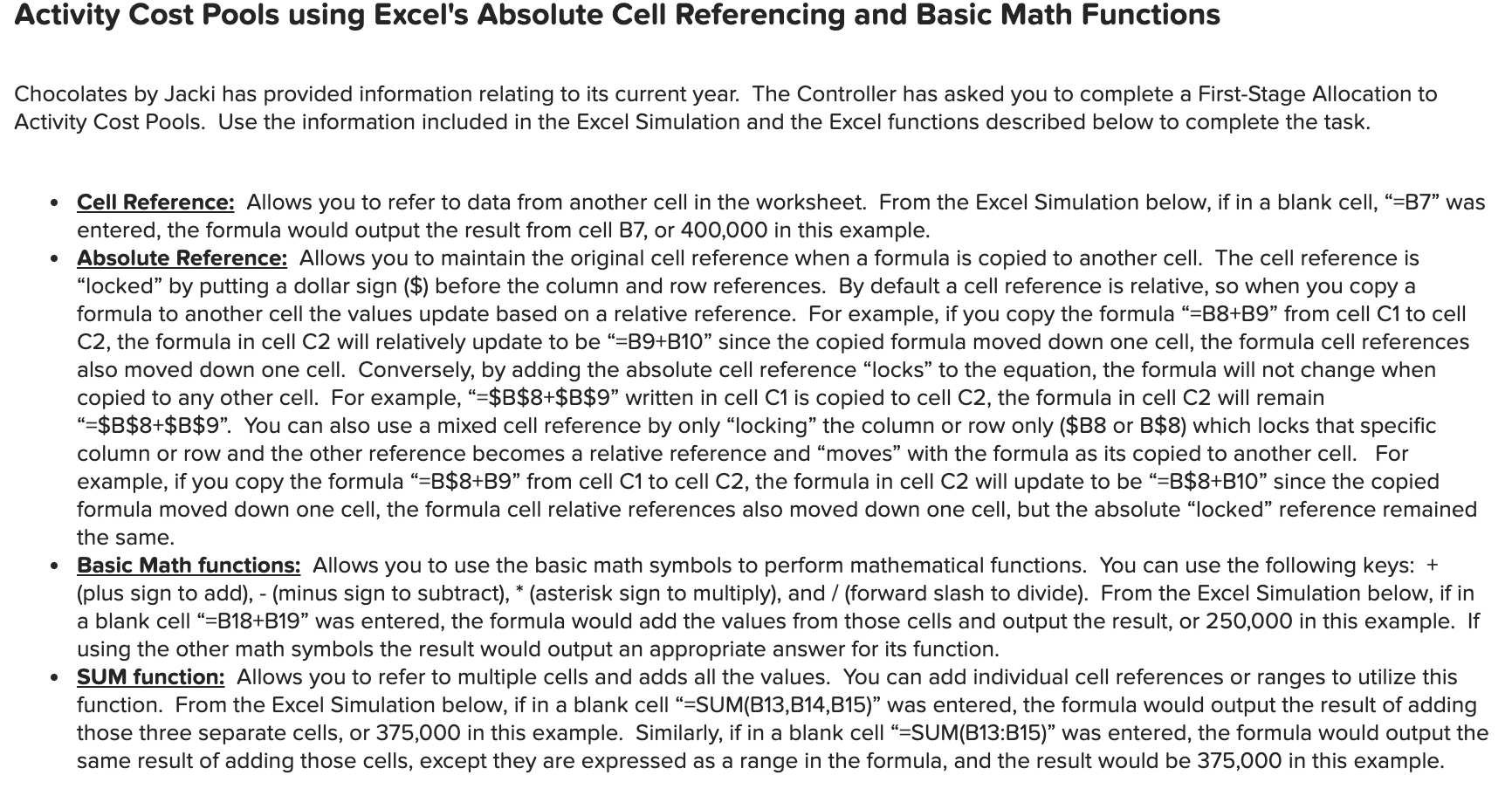 undefined Activity Cost Pools using Excel's Absolute Cell Referencing and Basic Math