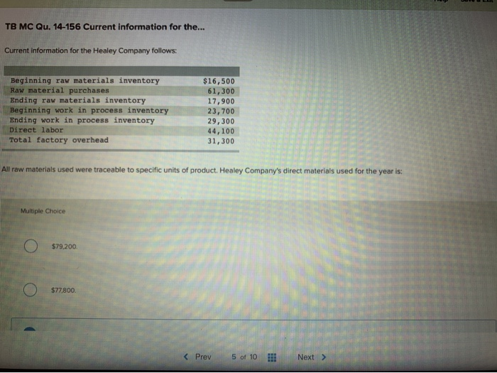  TB MC Qu. 14-156 Current information for the... Current information for