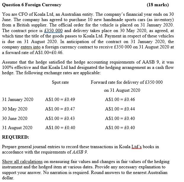 Please answer this with full working. Question 6 Foreign Currency (18