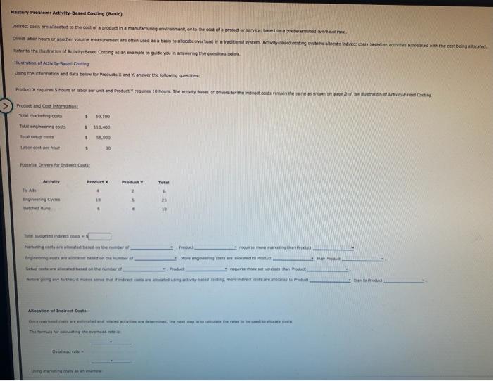  Mastery Problem Activity-Based Costing (Base) Indirect cuts are located to the