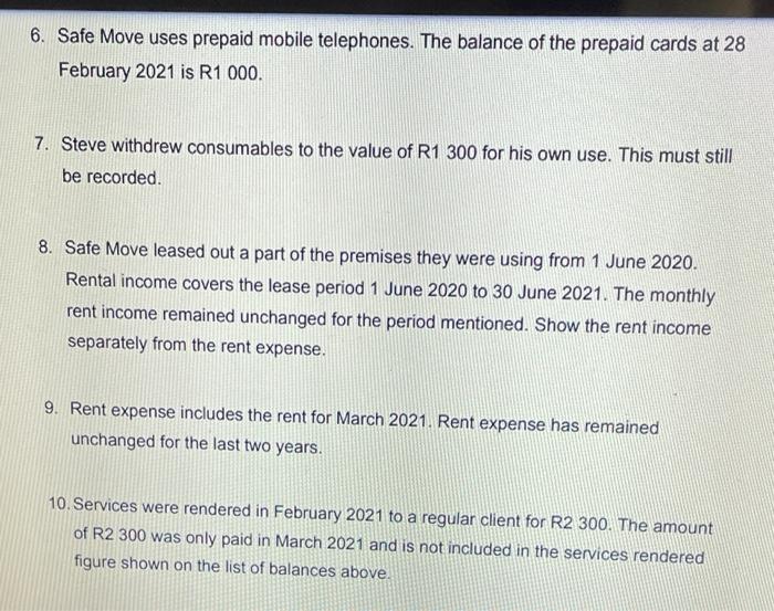 at 28 February 2021: List of pre-adjusted balances at 28 February 2021