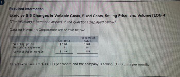 the most recent month is shown below Sales (8.100 units) Variable expenses
