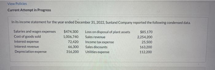  View Policies Current Attempt in Progress In its income statement for
