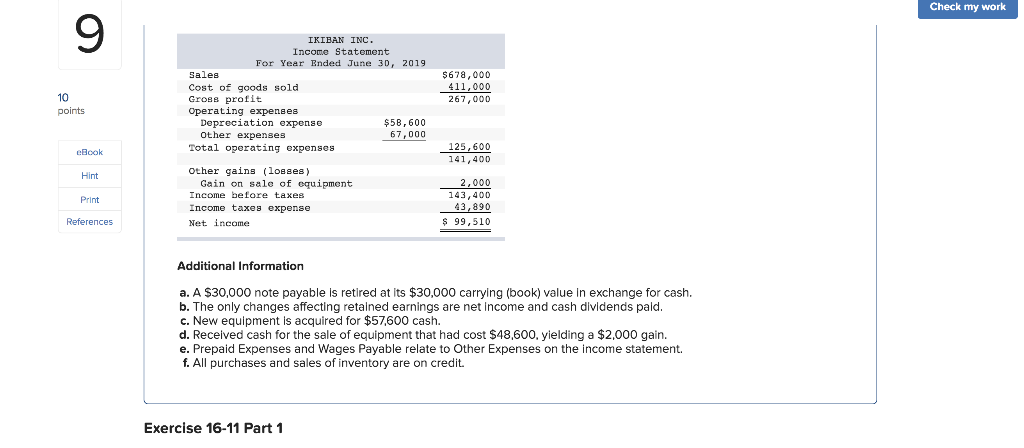 Preparing statement of cash flows LO P2, P3, A1 (The following information