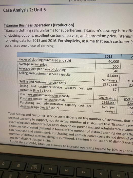  ULO Case Analysis 2: Unit 5 Titanium Business Operations (Production) Titanium