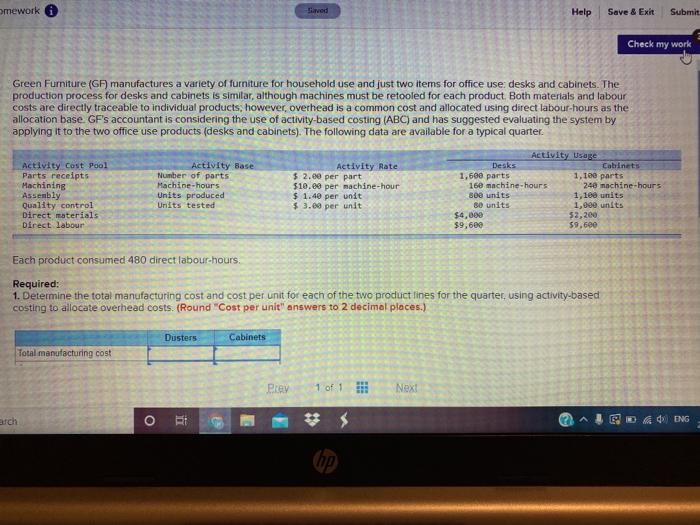  omework ved Help Save & Exit Submit Check my work Green