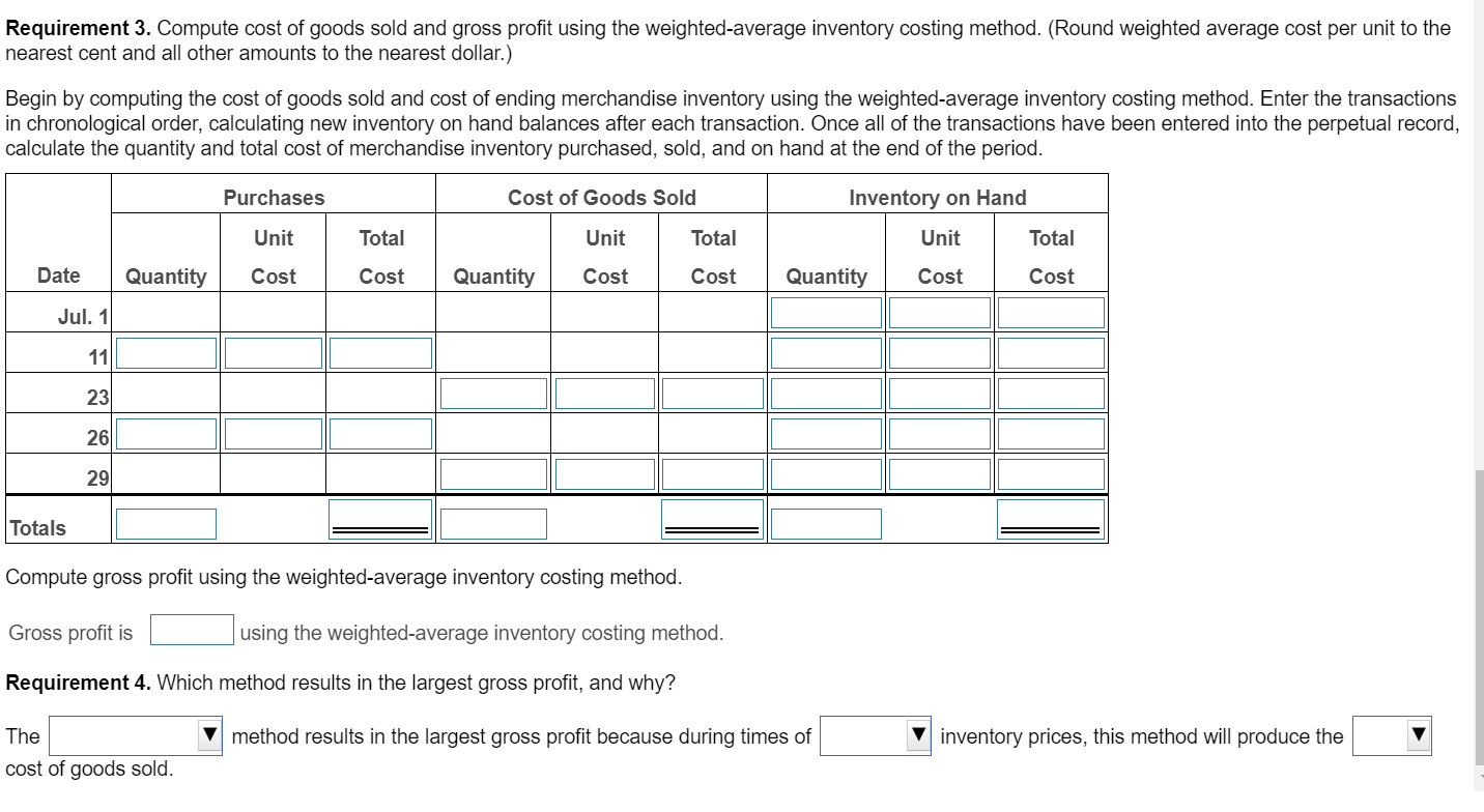 23 Sale 14 tires @ $87 each Jul. 26 Purchase 21 tires