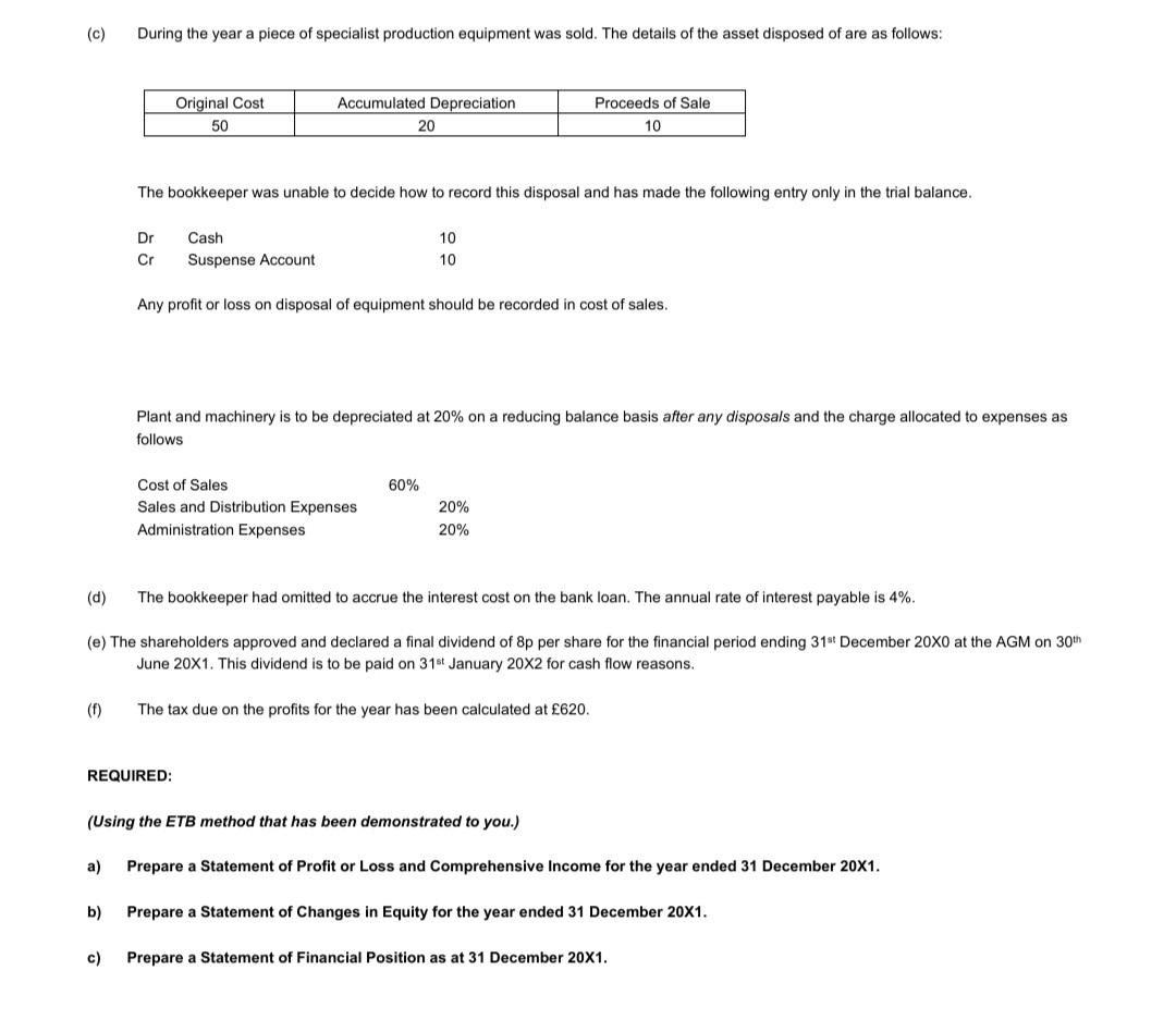 complete and correct PRACTICE QUESTION - TB to FINANCIAL STATEMENTS using ETB