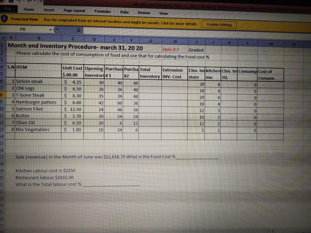  Home Insert Page Layout Formulas Data Review View i Protected View