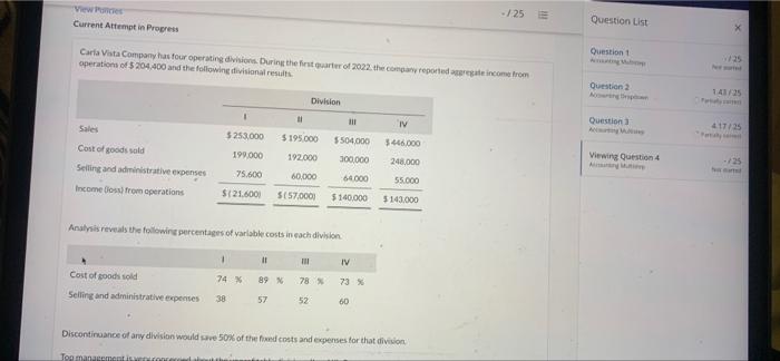  View Current Attempt in Progress - 125 Question Ust Question Carla