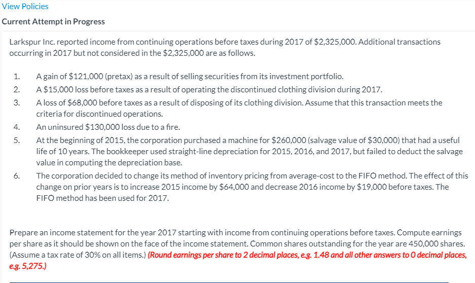  8.6.0 View Policies Current Attempt in Progress Larkspur Inc. reported income