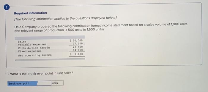 to the questions displayed below) Oslo Company prepared the following contribution format
