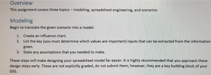 please answer Overview This assignment covers three topics - modeling, spreadsheet engineering,