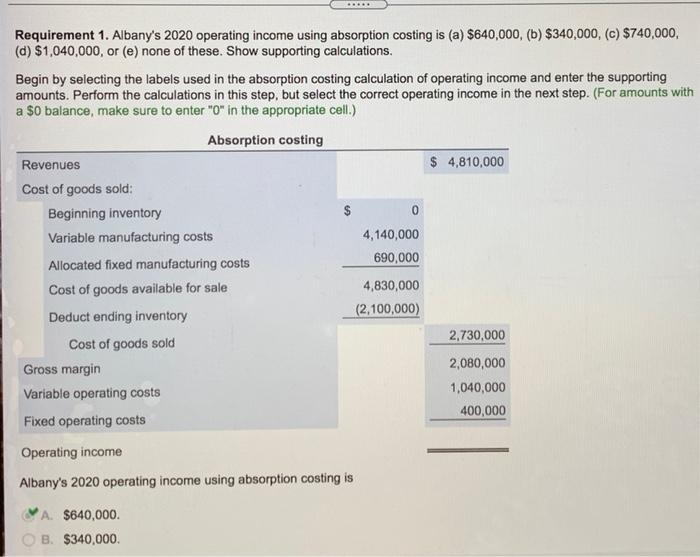 single product in 2020, its first year of operation. Variable manufacturing cost