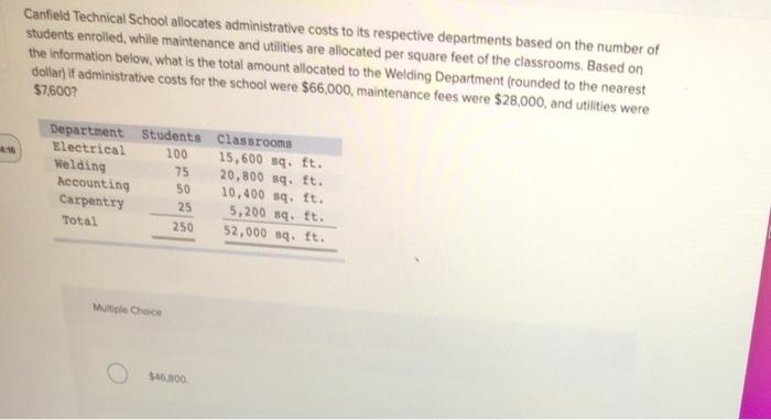 5 Canfield Technical School allocates administrative costs to its respective departments based