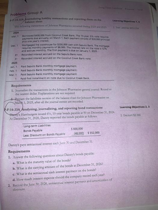  Problems Group A p-Fall-32 Journalizing liability traction and reporting them on