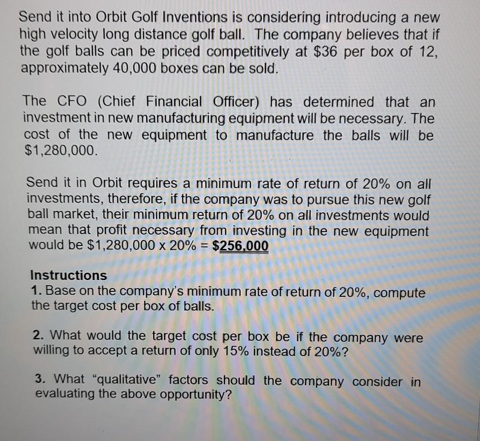 typing please Send it into Orbit Golf Inventions is considering introducing