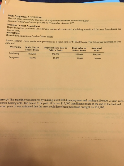  Daily Assignment (1/27/2020) Tow can either a wer the problems directly