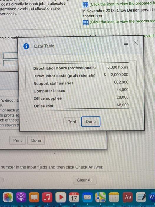consulting firm. The firm uses a job order costing system in which