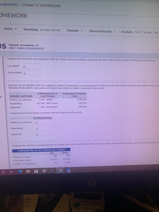 labor hours per wheel 1 3 Total estimated overhead costs for the