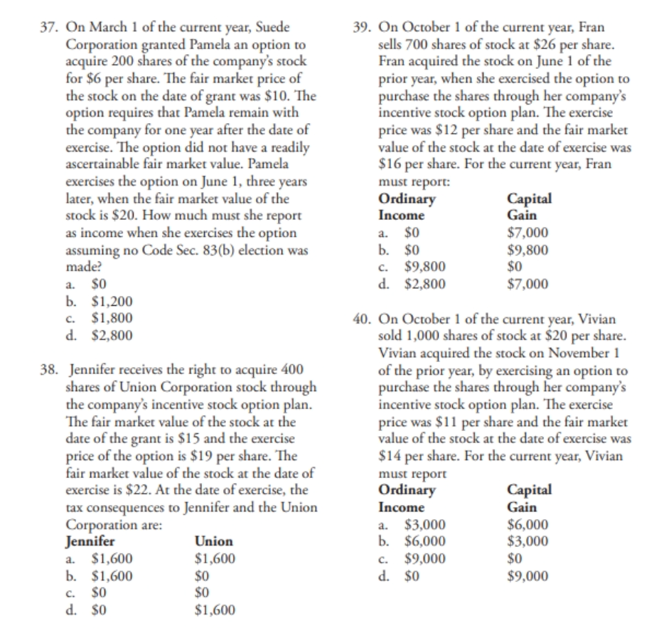 Please answer 38-40. Do not answer 37. 37. On March 1 of
