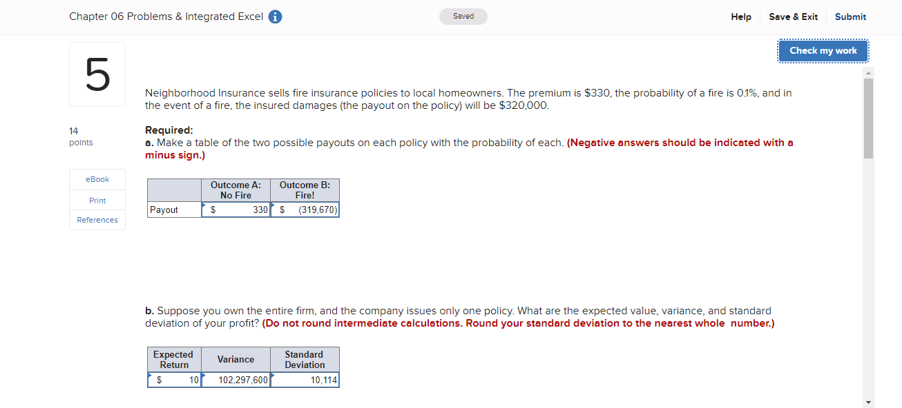  Chapter 06 Problems & Integrated Excel Saved Help Save & Exit