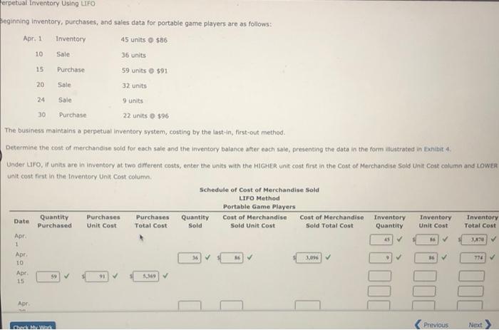 Please explain and answer, thanks! Perpetual Inventory Using LIFO Beginning inventory, purchases,