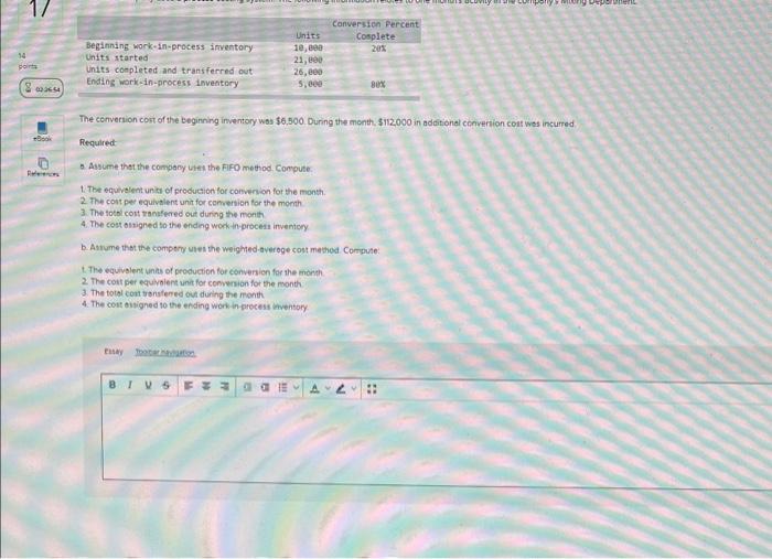  w Conversion Percent Cosplete 14 po Beginning work-in-process inventory Units started