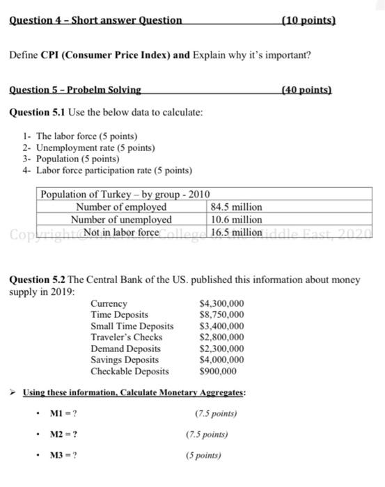 please solve it all by typing Question 4 - Short answer Question