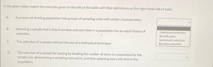 to sampling on the left with their details on the right. A
