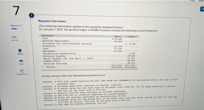 general ledger of ACME Fireworks includes the following account balances: Credit Debit
