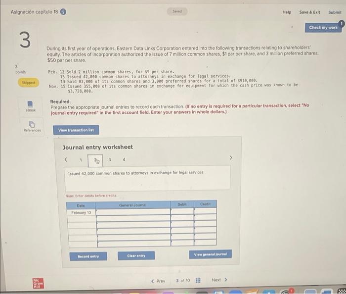 work 3 3 points shipoed During its first year of operations, Eastern