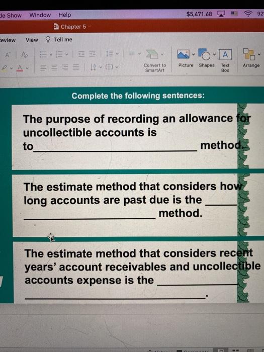  de Show $5,471.68 92 Window Help Chapter 5 Ceview View Tell