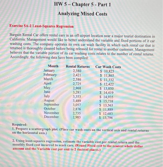  HW 5 - Chapter 5 - Part 1 Analyzing Mixed Costs