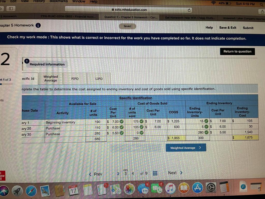Determine the cost assigned to ending Inventory and to cost of goods