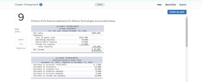 the statement of cash flows for Alliance Technologies using the indirect method