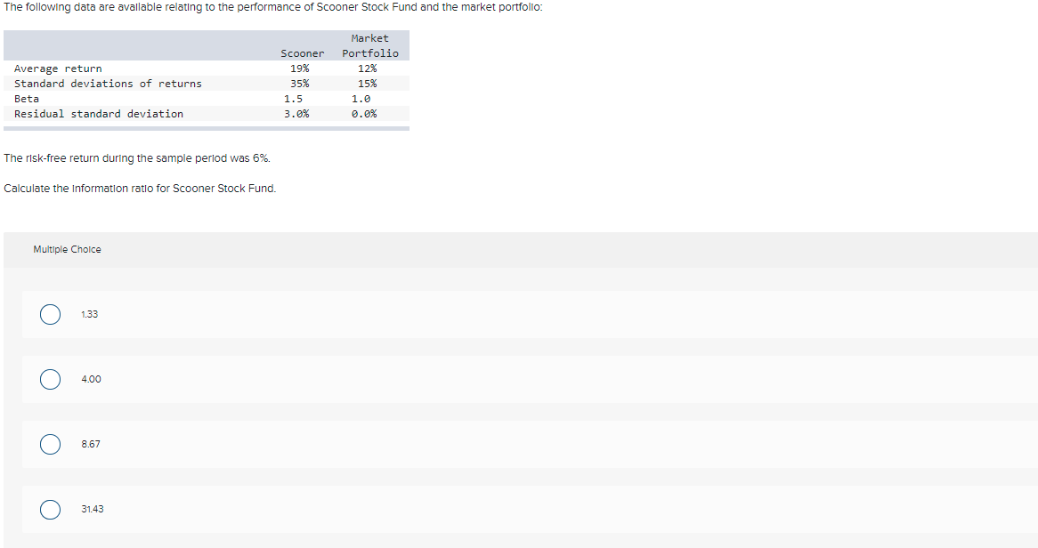 Stock Fund and the market portfolio: Average return Standard deviations of returns