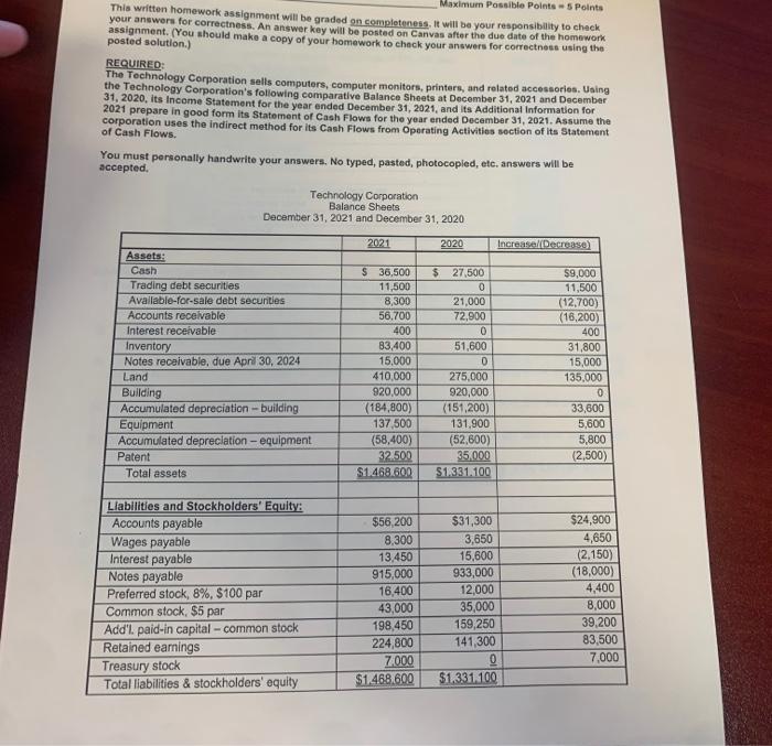  Maximum Possible Points Points This written homework assignment will be graded