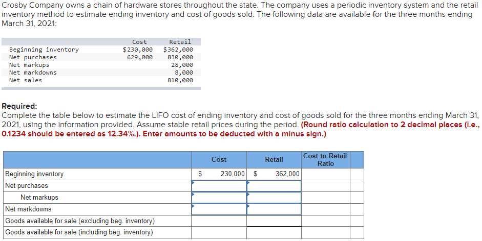 Required: Complete the table below to estimate the LIFO cost of ending