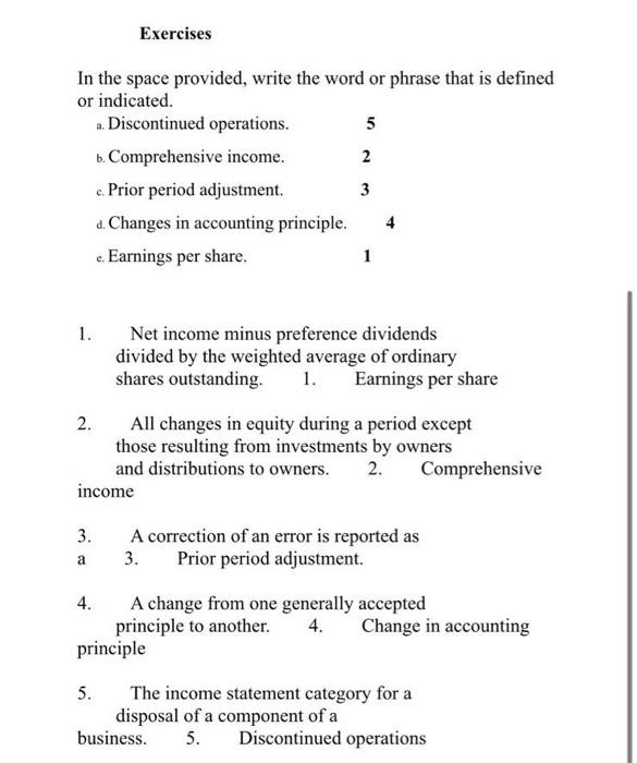 please super quickly Exercises In the space provided, write the word or