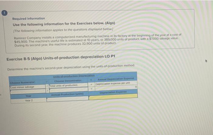help Required information Use the following information for the Exercises below. (Algo)
