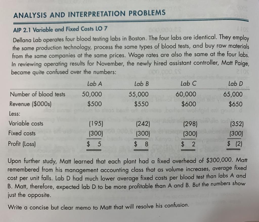Answer the question ANALYSIS AND INTERPRETATION PROBLEMS TO AIP 2.1 Variable and