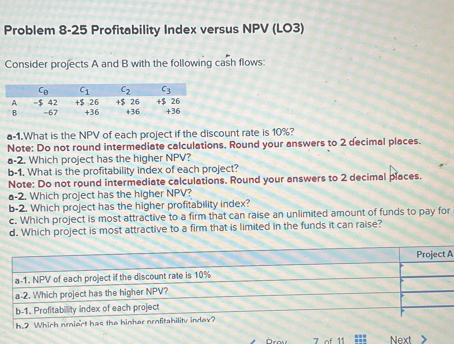  Problem 8-25 Profitability Index versus NPV (LO3) Consider projects A and