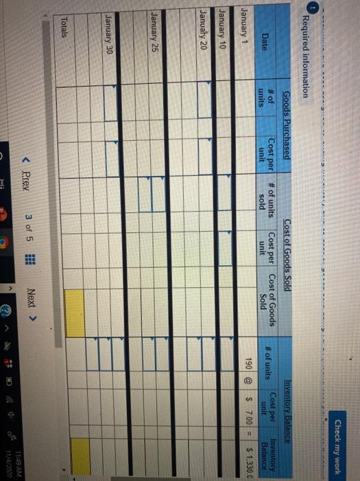 Acquired at Cost 190 units@ $7.00 - $1,330 150 units @ $16.00