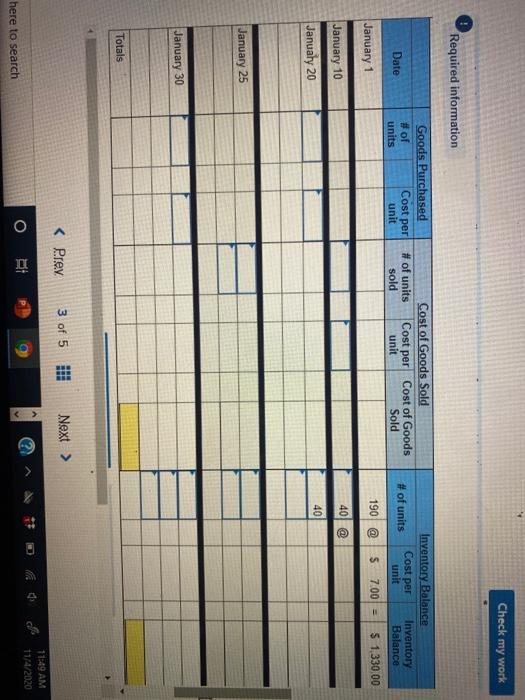 Date Activities Jan. 1 Beginning inventory Jan. 10 Sales Jan. 20 Purchase