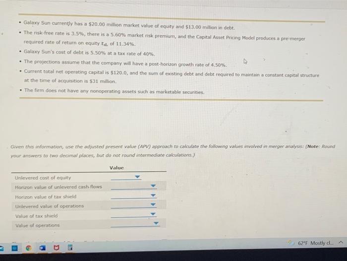 which is considering the acquisition of Galaxy Sun Corp, estimates that acquiring