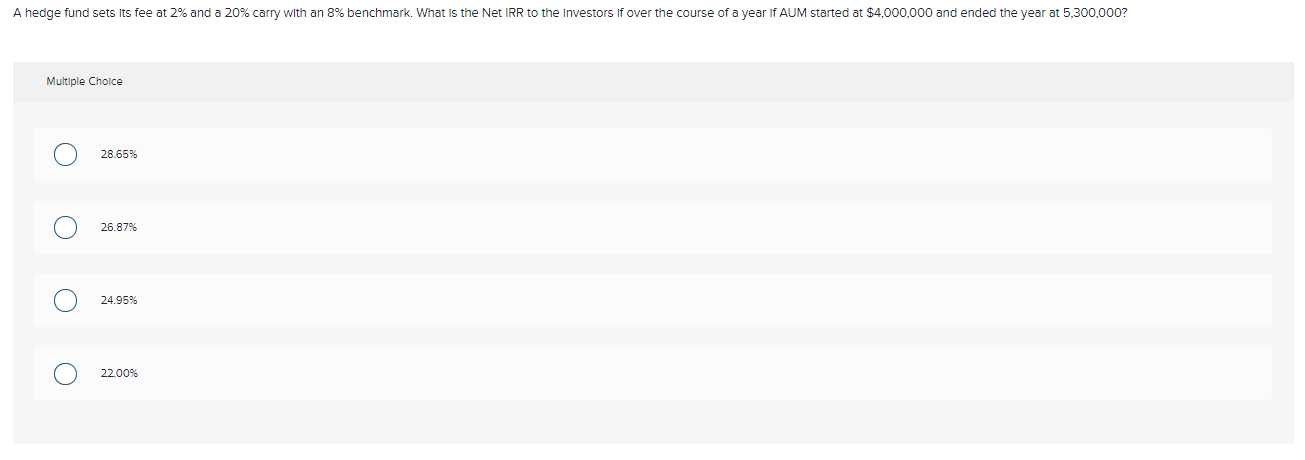 PLEASEEEE!!!!! A hedge fund sets its fee at 2% and a 20%