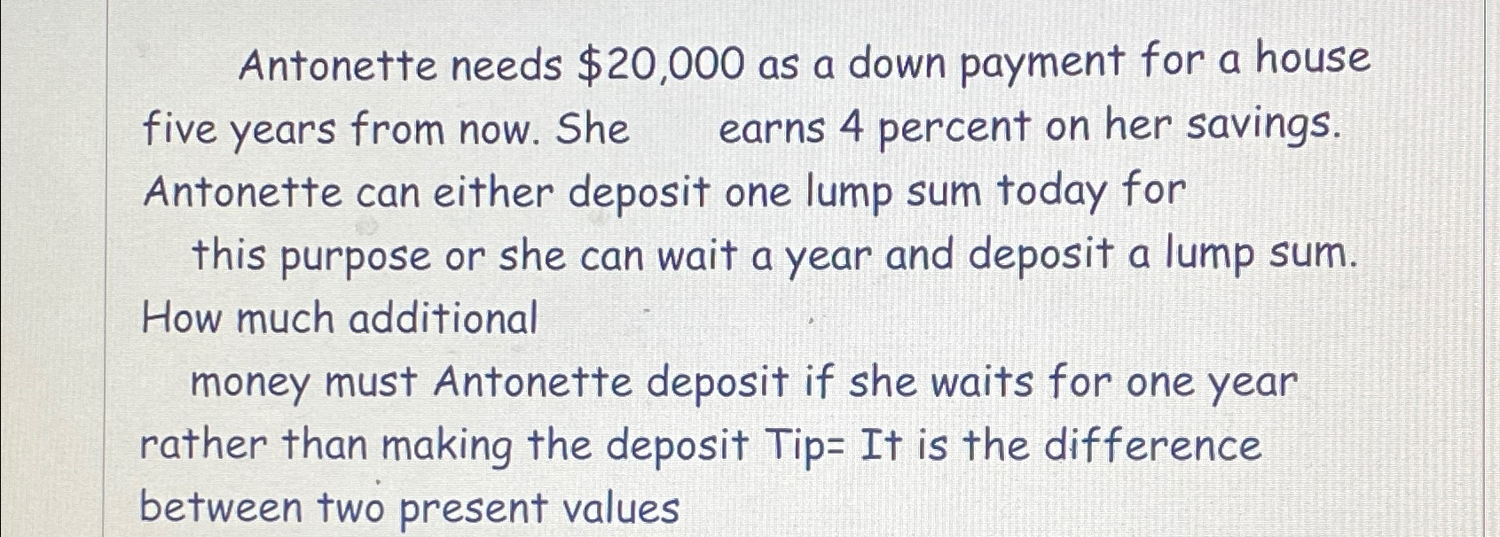  Antonette needs $20,000 as a down payment for a house five