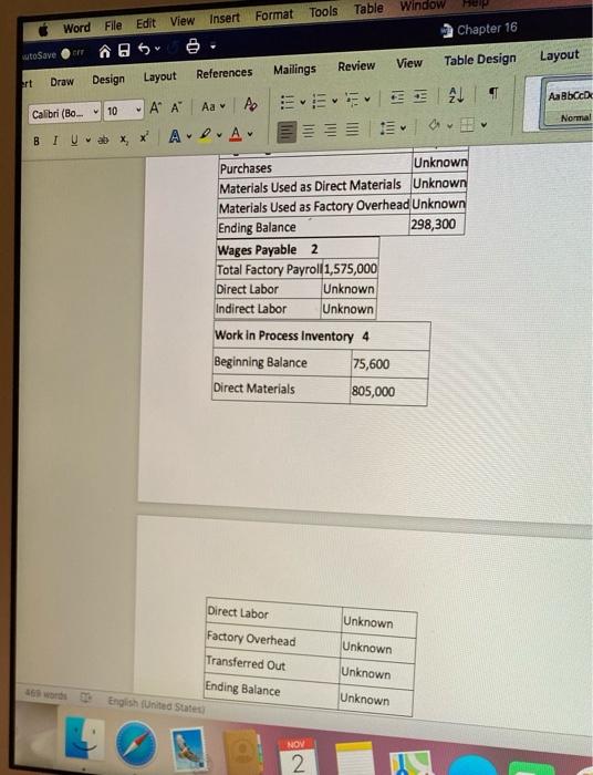 the cost flow order and determine the unknown numbers and the ending