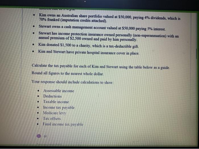 Calculate Kim and Stewart's total tax liability (including Medicare). Their financial situation